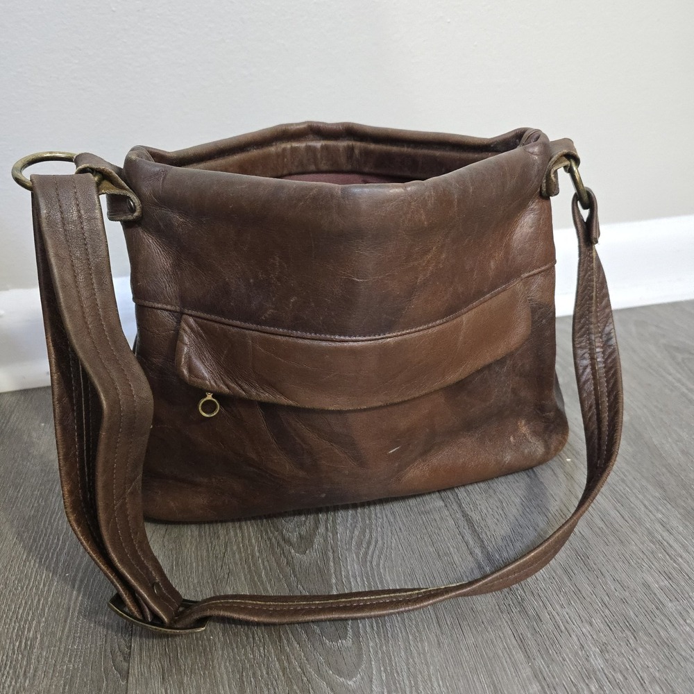 Vintage Casuals By Justin‎ Brown Leather Cowhide Shoulder Bag Purse